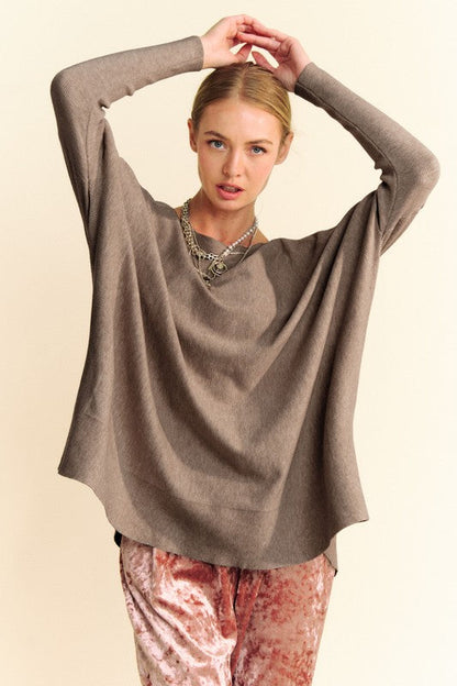 Back To School Sweater - Davi &amp; Dani Round Neck Dropped Shoulder Long Sleeve Knit Top