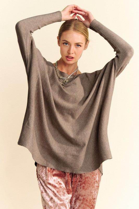 Davi &amp; Dani Round Neck Dropped Shoulder Knit Top Women