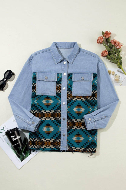 Pocketed Button Up Long Sleeve Denim Jacket for Women