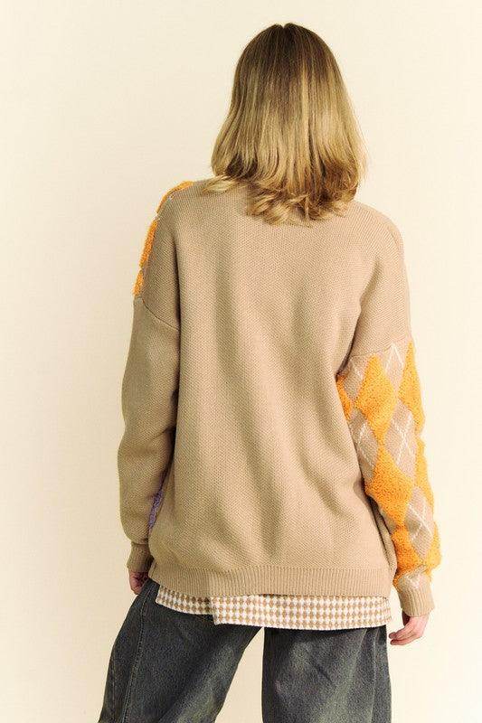 Davi &amp; Dani Argyle V-Neck Dropped Shoulder Cardigan Style