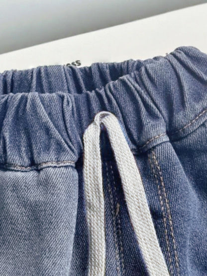 Collared Neck Button Up Top and Shorts Denim Set