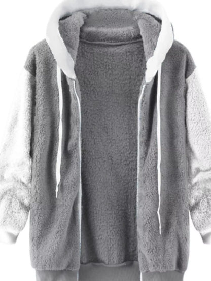 Full Size Fleece Zip-Up Hooded Outerwear Plus Size