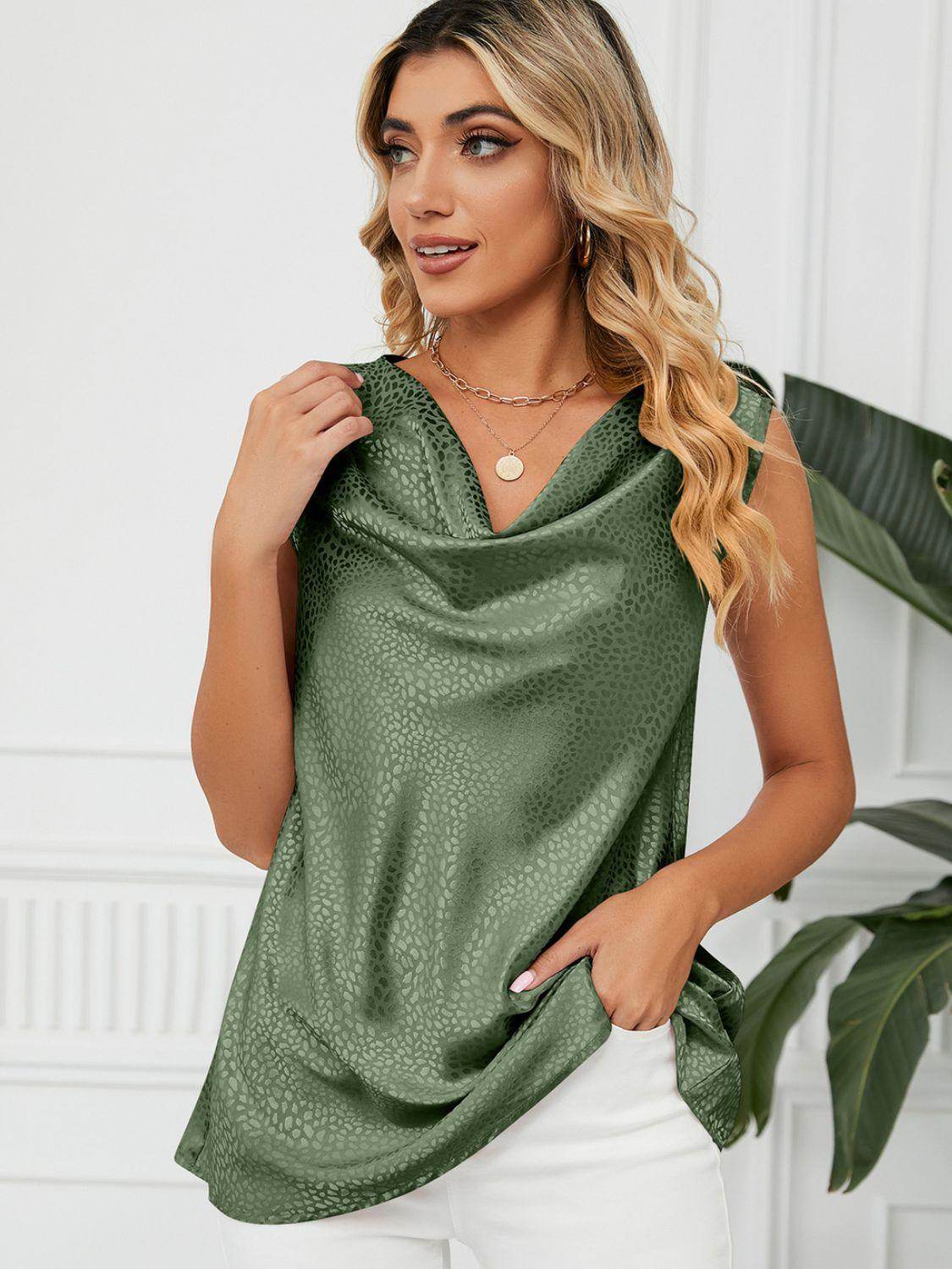 Solid Cowl Neck Top for Women in Opaque Rayon Blend