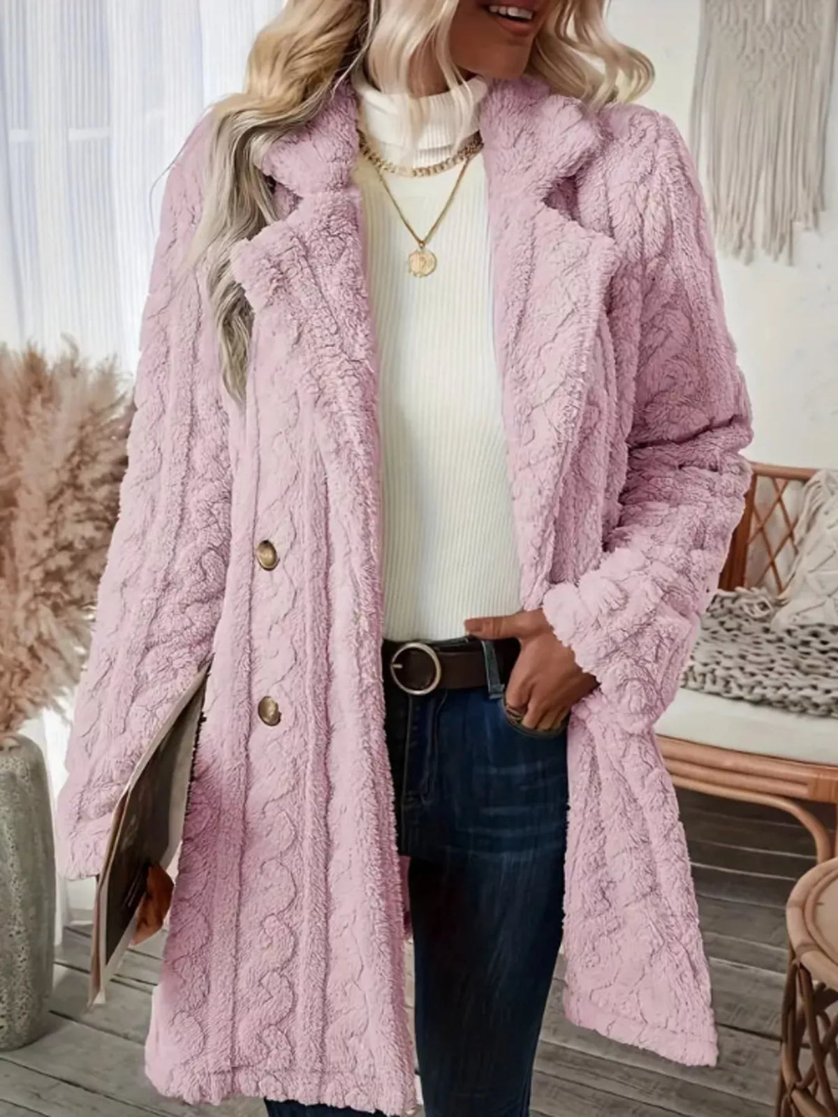 Cozy Faux Shearling Double-Breasted Outerwear