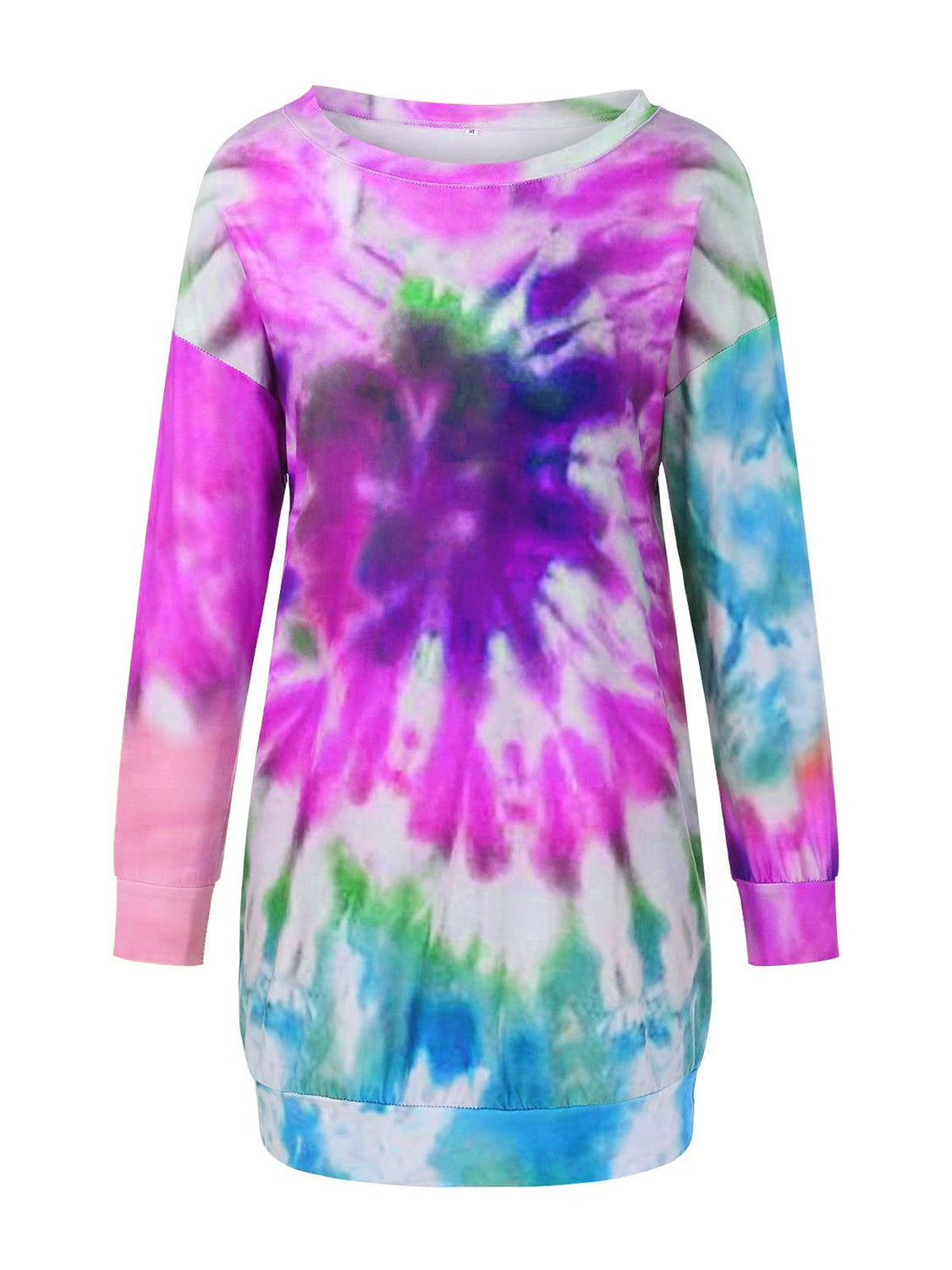 Full Size Tie-Dye Round Neck Long Sleeve Dress Trendy &amp; Comfortable Casual Dress for Women