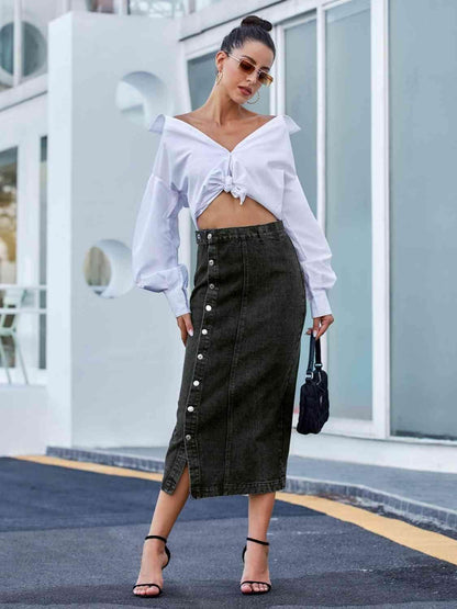 Button Down Denim Skirt for Women in Various Sizes