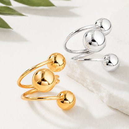 Fashionable Open Ring With Round Beads Of Various Sizes