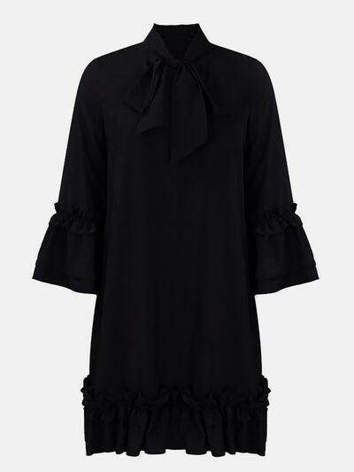 Frill Tie Neck Three-Quarter Sleeve Dress for Women
