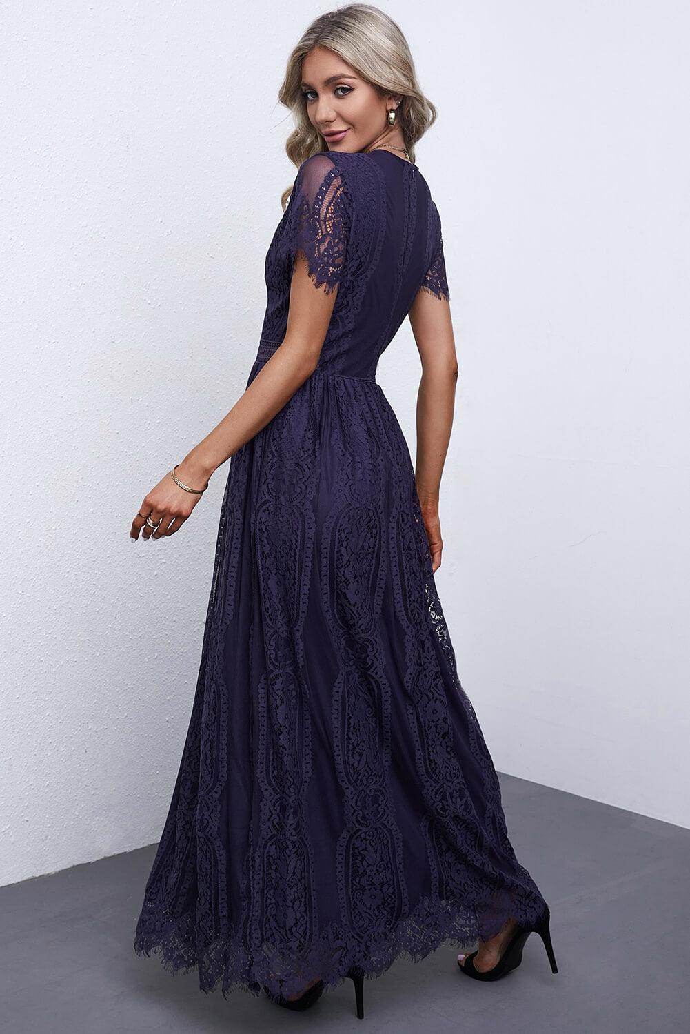 Scalloped Trim Lace Plunge Dress for Elegant Occasions