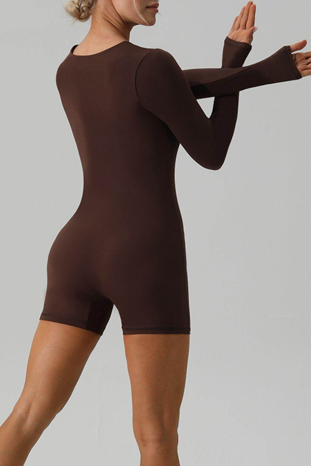 Square Neck Long Sleeve Active Romper for Women Fitness