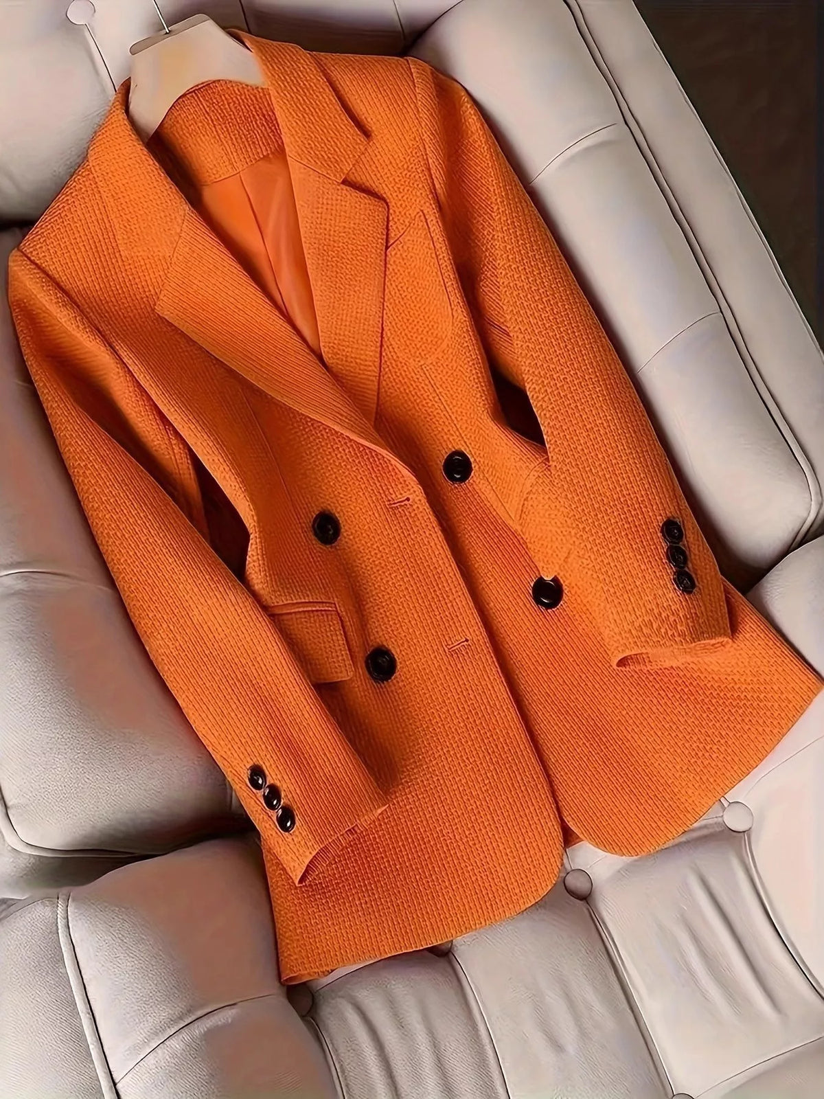 Double-Breasted Textured Blazer