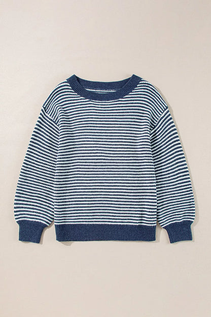 Striped Lantern Sleeve Drop Shoulder Cozy Sweater