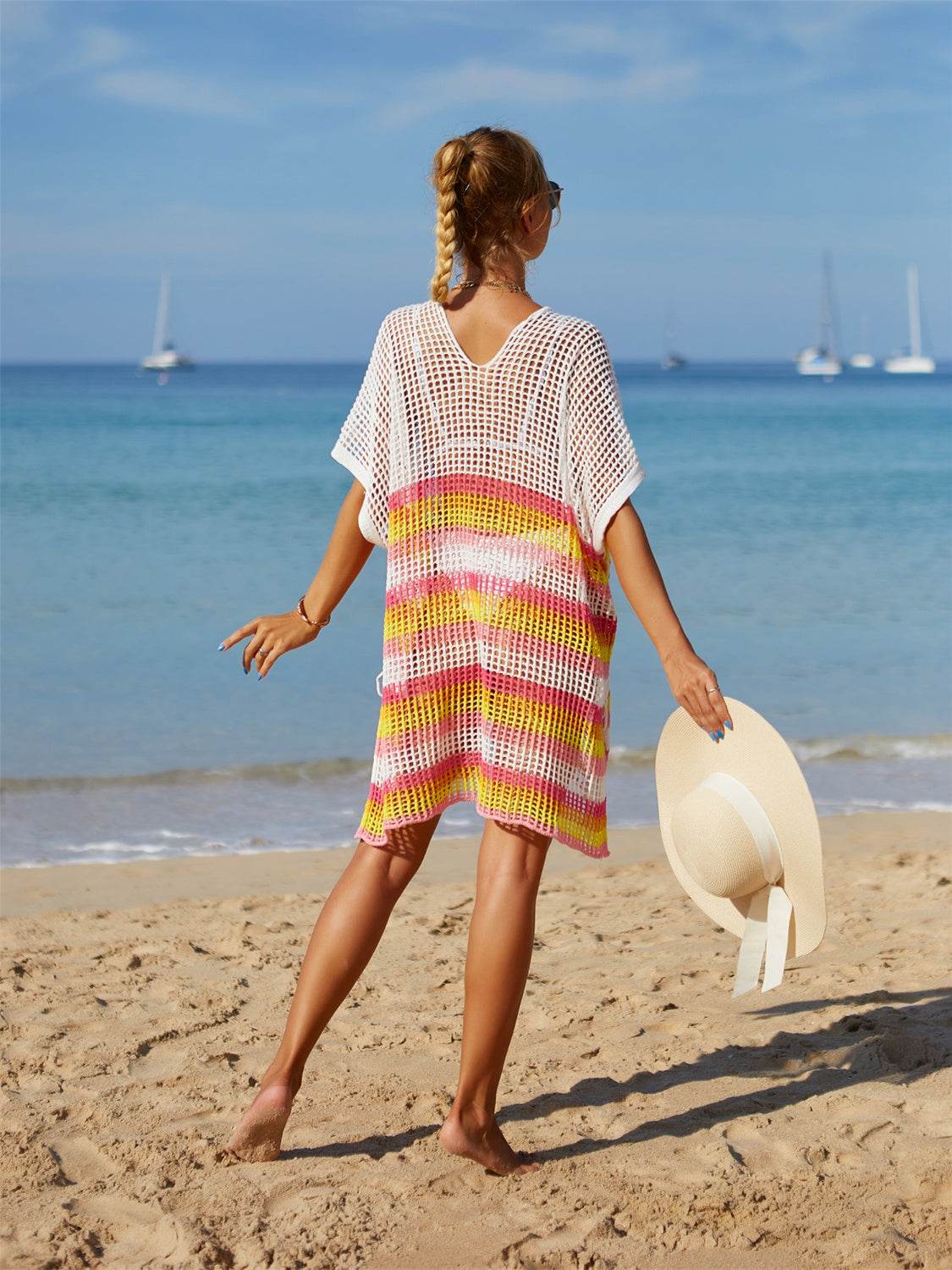 Angel Wings Cutout Striped Cover-Up with Tassel
