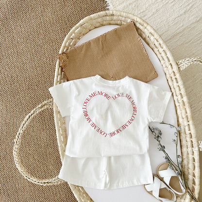 Heart Printing Short Sleeve Suit Korean Style Baby Boys&