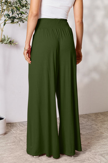 Smocked High-Waist Wide Leg Pants