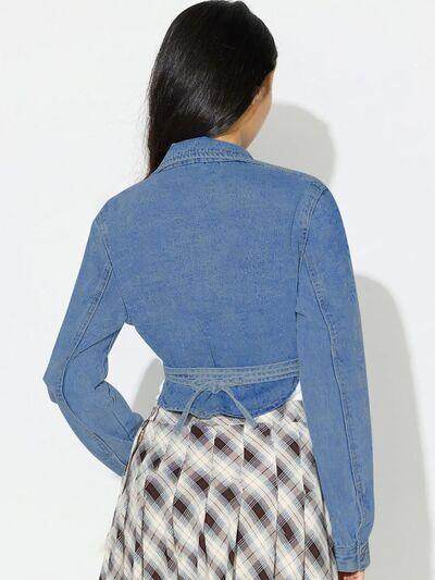 Asymmetric Slit Collared Neck Long Denim Top for Women