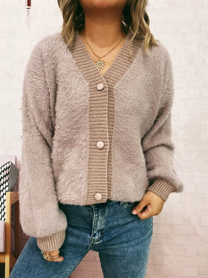 Fuzzy Button-Up Long Sleeve Cardigan