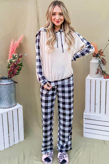 And The Why Drawstring Hooded Top and Plaid Pants Set