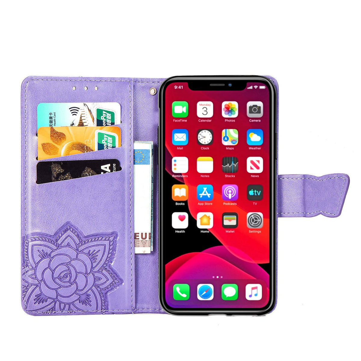 Flower Butterfly Embossed Leather Case
