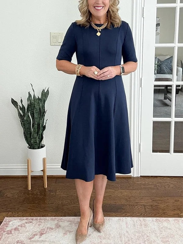 2026New Short-Sleeved Slim-Fitting Round-Neck Spring And Summer Solid Color Cross-Border Dress European And American Style Women&