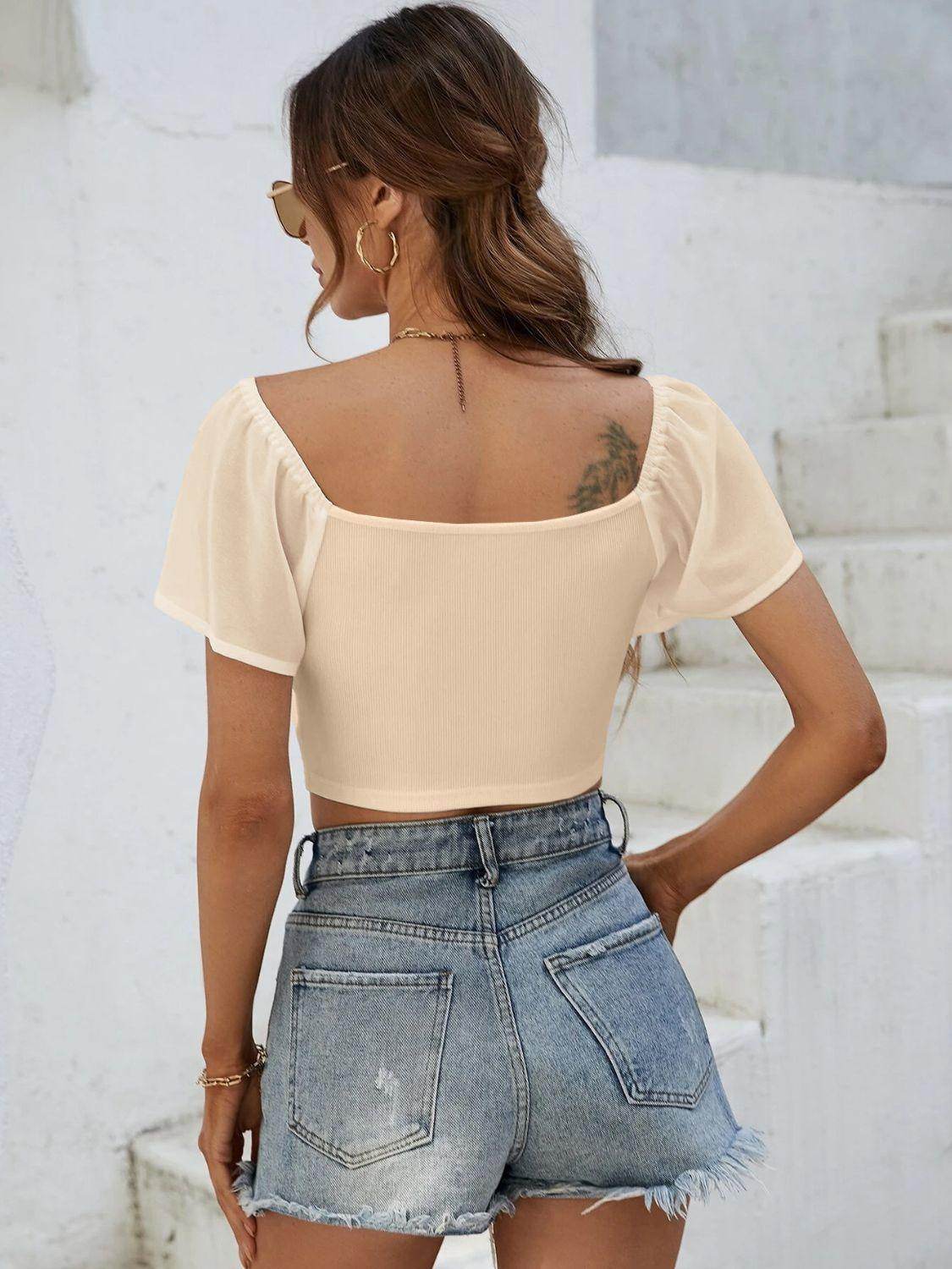 Drawstring Short Sleeve Crop Top for Stylish Summer Wear
