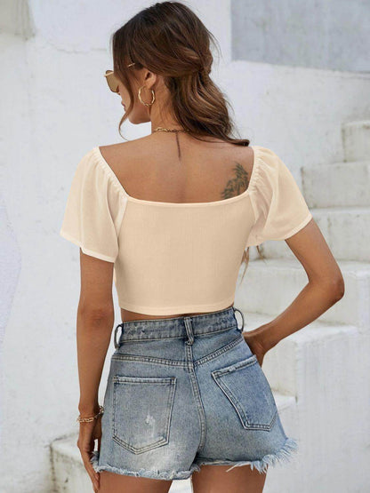 Drawstring Short Sleeve Crop Top for Stylish Summer Wear