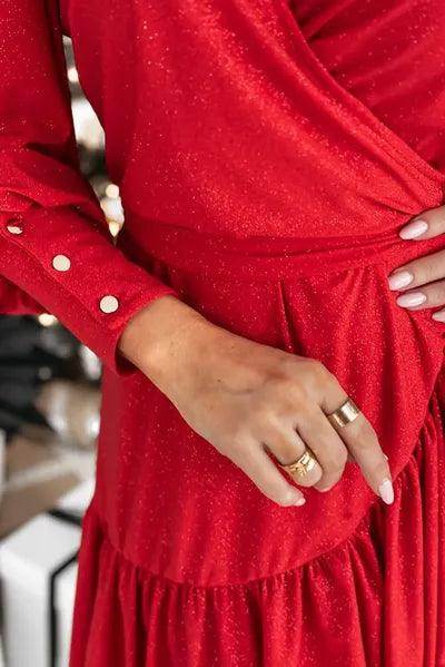 Ruffled Tied Surplice Long Sleeve Dress for Women Stylish