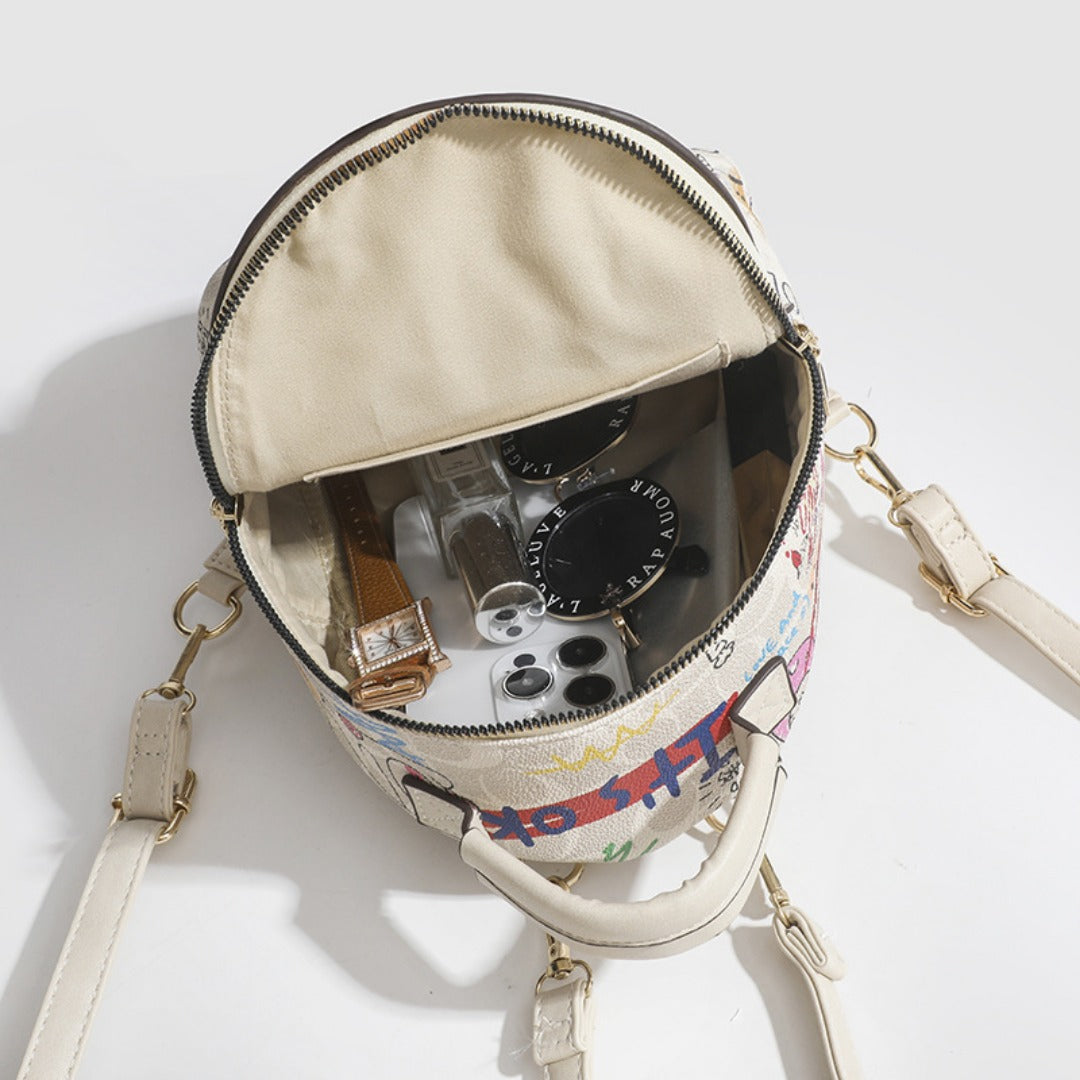 Summer small backpack, graffiti bear backpack, small backpack women, mini fashion casual women&