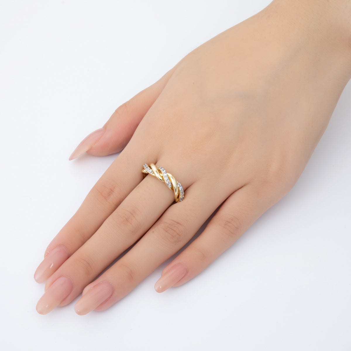 18K Gold Filled Micro Paved CZ Twisted Rope Adjustable Ring in Gold &amp; Mixed Metal | O2006 O2114