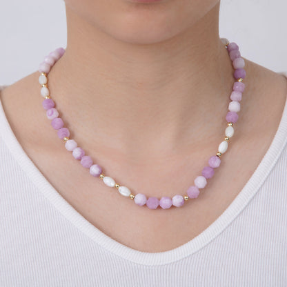 Handmade 18K Gold Filled Shell Pearl Amethyst Gemstone 17 Inch Necklace | WA-092