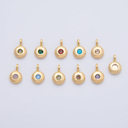 18K Gold Filled 8.5mm Birthstone CZ Bezel Round Mini Pendant | AF1153 - AF1158