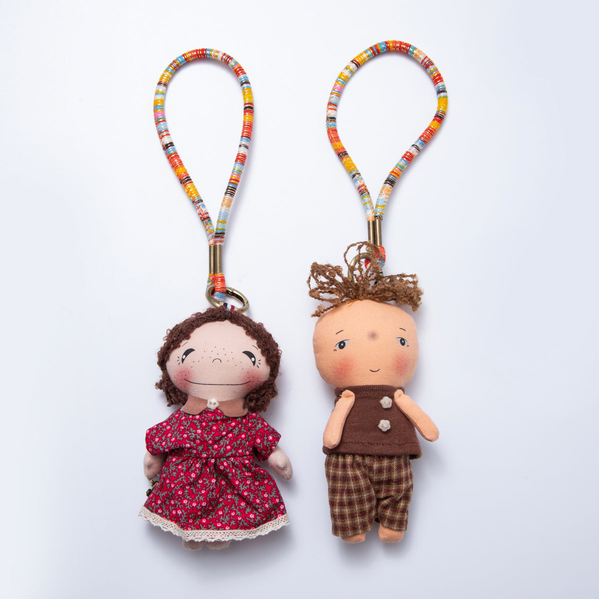 Fabric Plush 300mm Red Flower and Checkered Outfit Couple Keychain | WB-00059 &amp; WB-00064