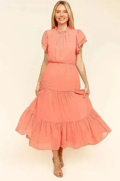 Tiered Frill Mock Neck Dress – Feminine &amp; Flowy Sleeveless Style