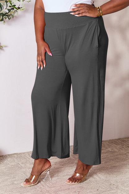 Smocked High-Waist Wide Leg Pants