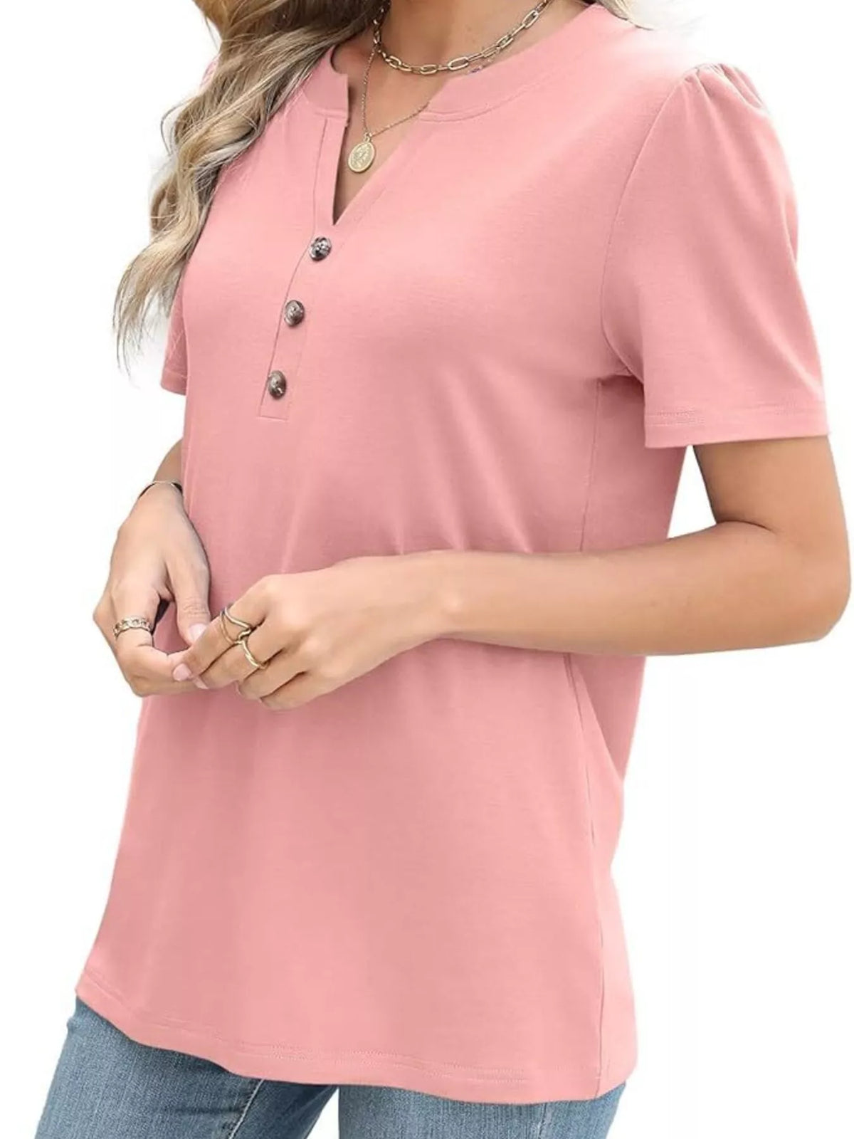 Full Size Notched Short Sleeve Blouse Plus Size