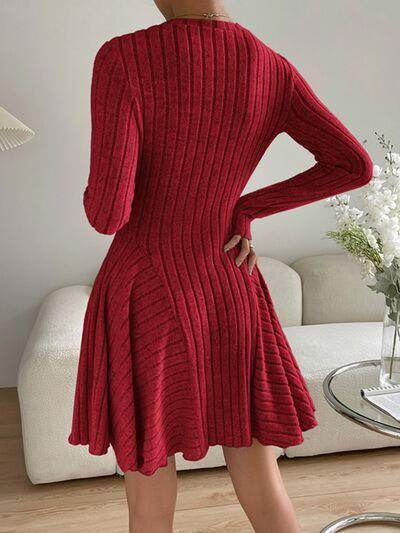 Ribbed Round Neck Long Sleeve Dress for Everyday Style
