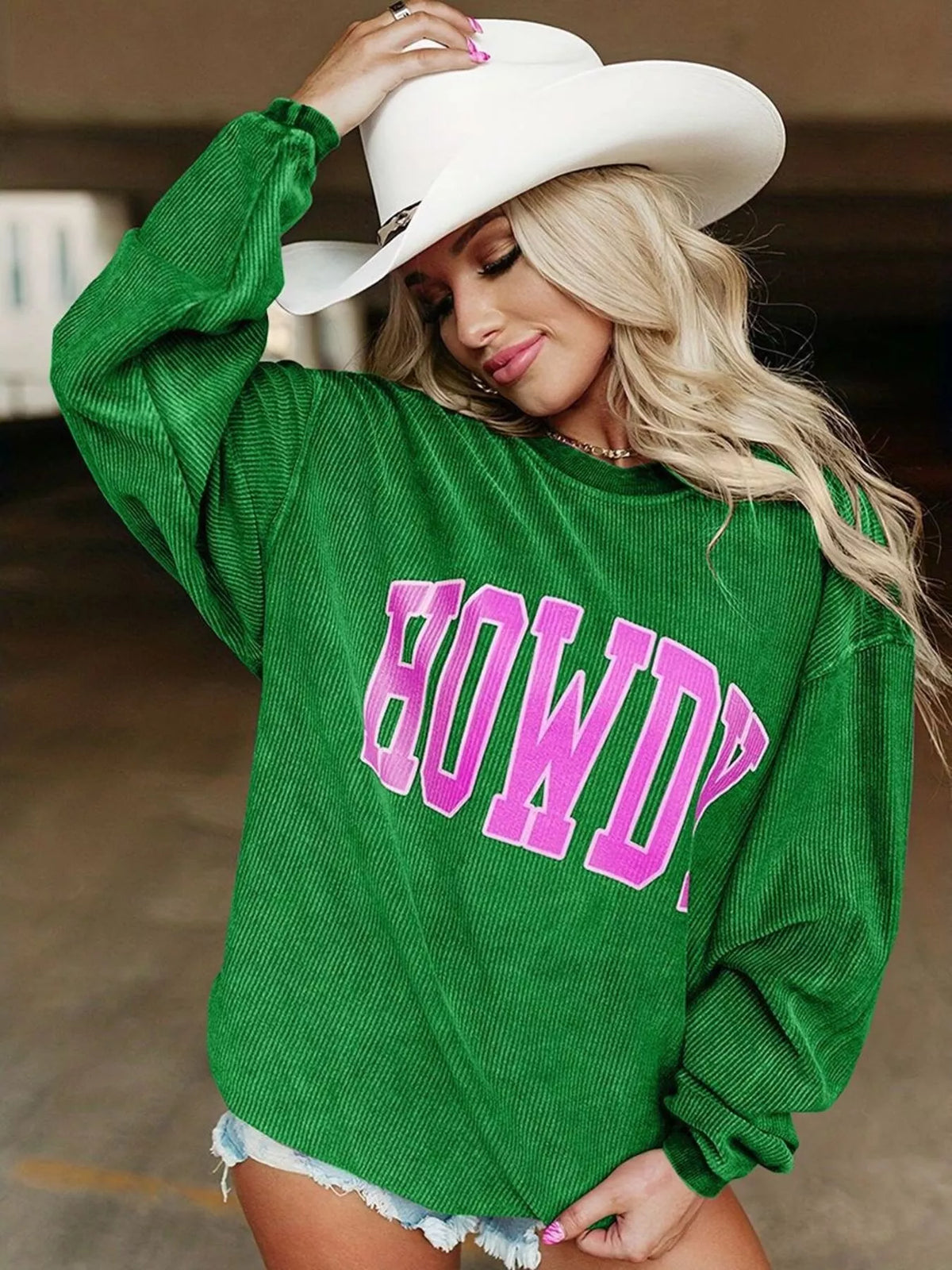 Full Size Howdy Round Neck Oversized Sweatshirt Plus Size