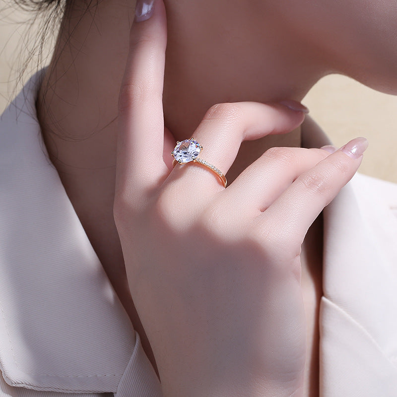 Fashionable Geometric Six-Prong Diamond Ring