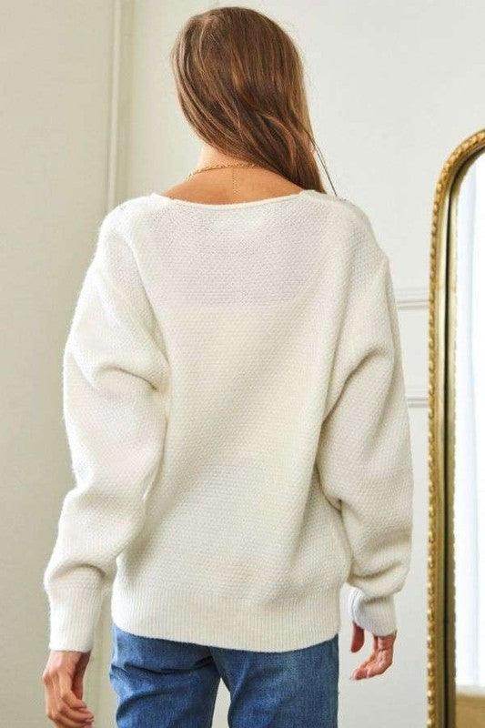 Davi &amp; Dani Flower Embroidered Button Up Long Sleeve Cardigan