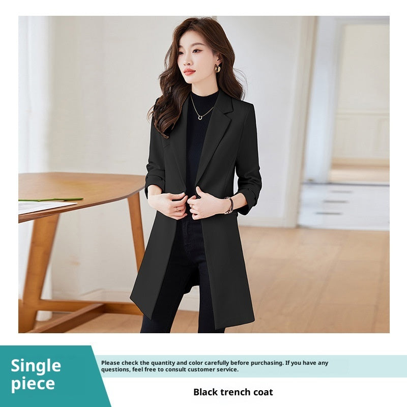 Black Mid-length Suit Trench Coat Coat For Women