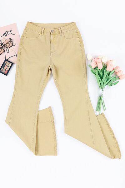 Raw Edge Mid Waist Flared Jeans for Trendy Women