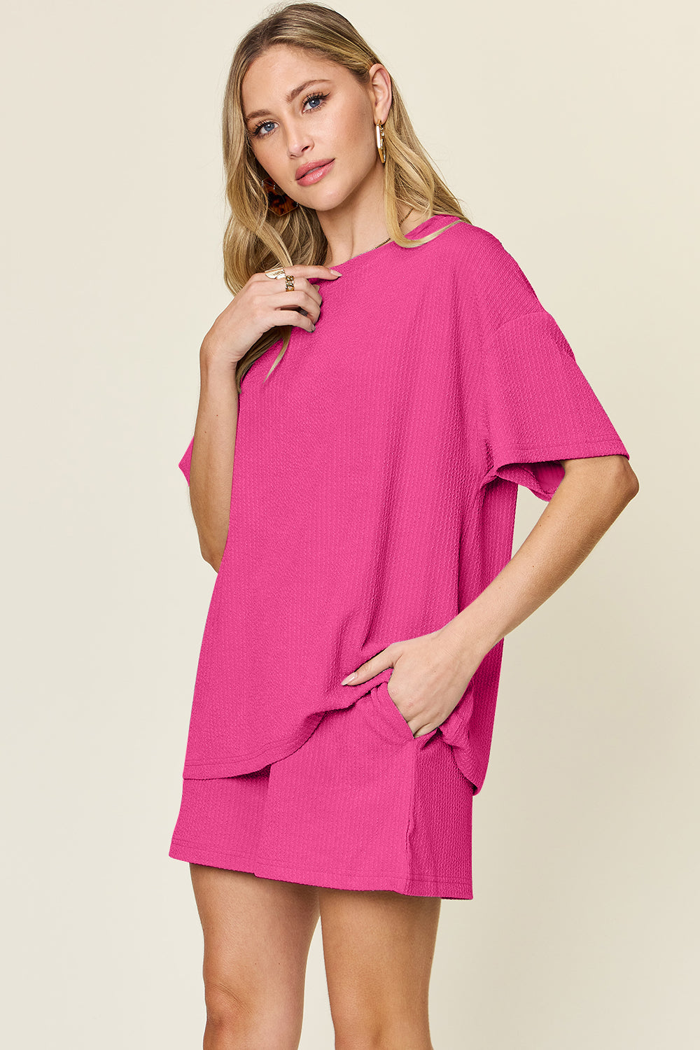 Slightly Stretchy Round Neck T-Shirt &amp; Shorts Set