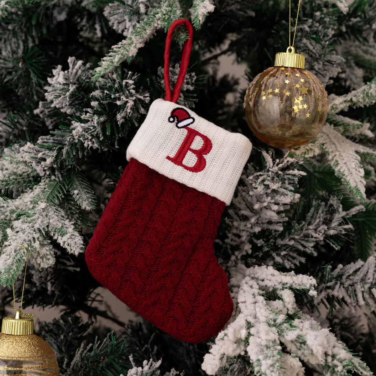 Cable-Knit Contrast Christmas Stockings