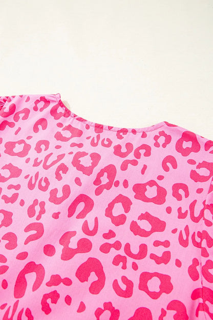 Leopard Tie Front Puff Sleeve Dress