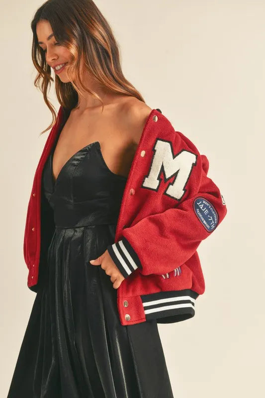 MABLE M Bomber Varsity Jacket with Patch Detail