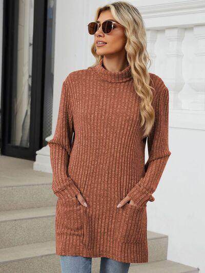 Ribbed Mock Neck Long Sleeve T-Shirt for Women Stylish Wear