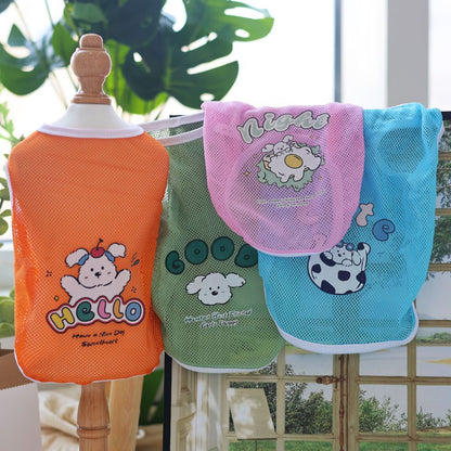 Spring And Summer Grid Pet Cute Cartoon Printed Vest