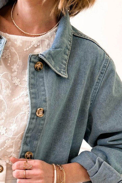 Pocketed Button Up Long Sleeve Denim Jacket for Women