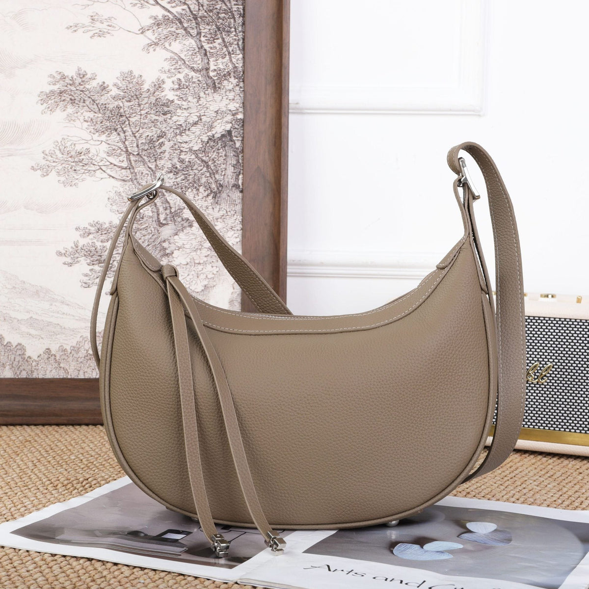 Cross-border Fashion Minimalist Top-grain Leather Dumpling Bag, Genuine Leather Women&