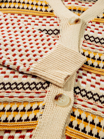 Vintage Patterned Button-Down Cardigan